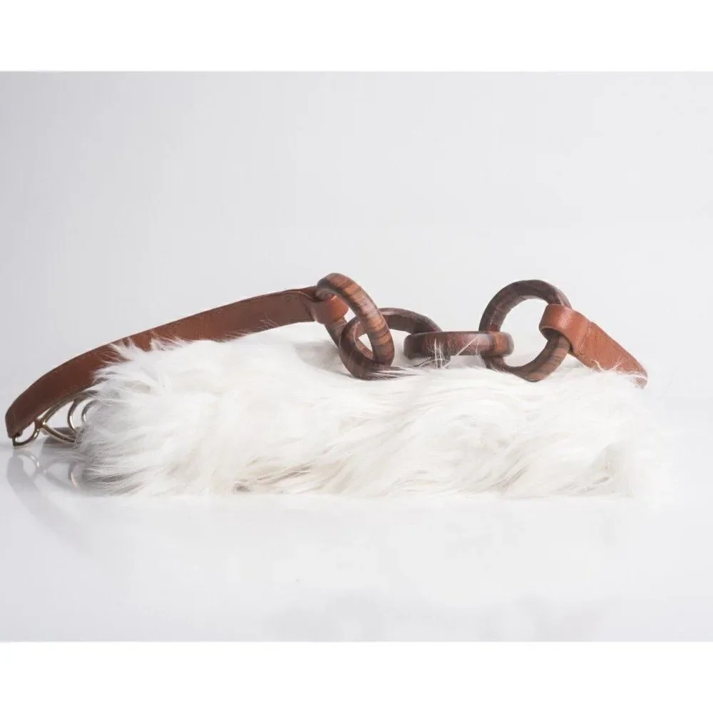 Brother Vellies Lijadu Shearling Billfold Shoulder Bag Purse in White Alpaca Fur - Picture 6 of 9